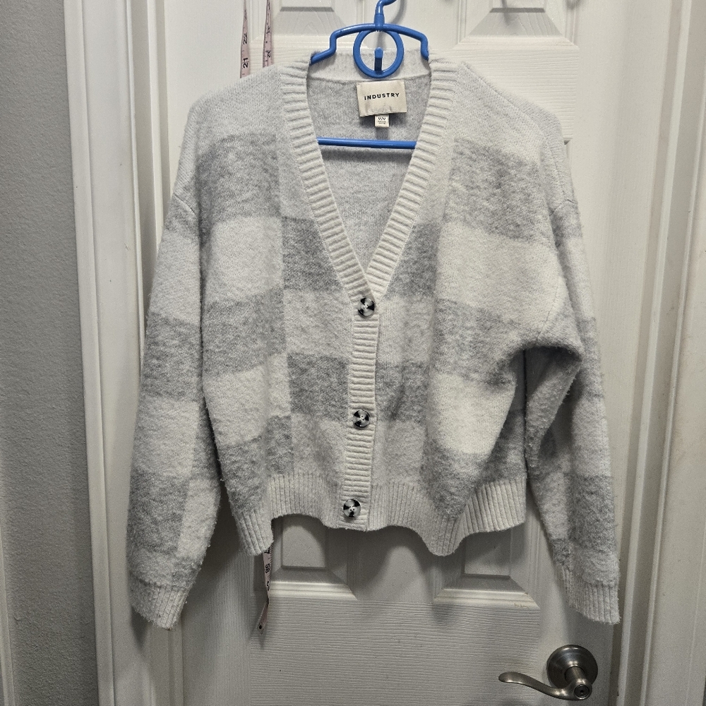 Industry Republic Gray and White Checkered Cardigan Size M